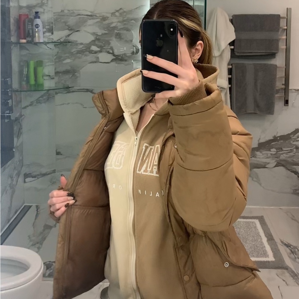 Tan Puffer Jacket & Free Hoodie
